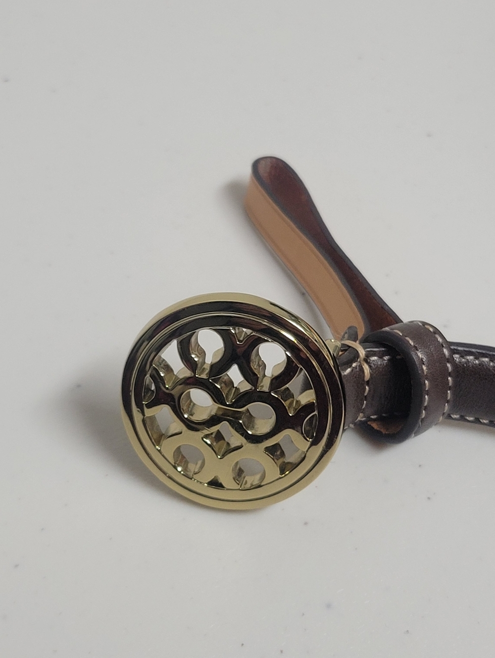 Coach New Mad Skinny LTH Belt 90151 GD/MA Large Brown Leather Belt. - Picture 3 of 9